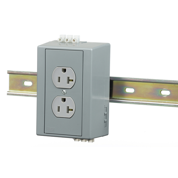 Hubbell Wiring Device-Kellems Complete Unit- Duplex Receptacle with Aux Contact and 5A Circuit Breaker, DIN Rail Box, 20A Duplex, Gray DRUB20ACCB5